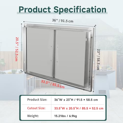 Outdoor-Kitchen-Doors-36W-x-23H-Inch-Stainless-Steel-Doors-Access-Door-with-Handles-Double-Access-Cabinet-Door-Flush-Mount-for-Grilling-Station-Outdoor-Kitchens-BBQ-Island-Cabinet-Silver Outdoor Kitchen Doors 36W x 23H Inch Stainless Steel Doors Access Door with Handles Double Access Cabinet Door Flush Mount for Grilling Station Outdoor Kitchens BBQ Island Cabinet Silver