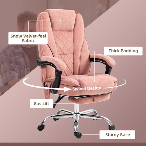 Image of Ergonomic Office Chair with Footrest and Heated, Massage Gaming Chair with 6 Vibration Point, Suit for Heavy People, High Back Reclining Chair,Pink