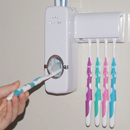 Preisvergleich Produktbild Generic Weiß: 1 Set Zahnbürstenhalter Automatischer Zahnpastaspender + 5 Zahnbürstenhalter Zahnbürstenhalter Wandhalterung Ständer Badezimmer Werkzeuge