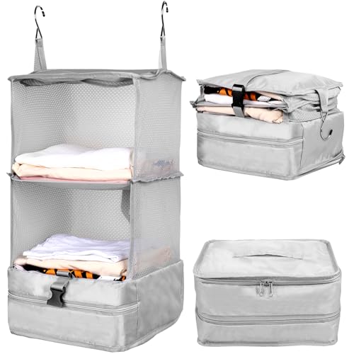 Sutowe Cubes à Suspendre à 3 étagères Transformable pour Ranger vêtements, Organisateur de Compression Pliable, Organisateur de Voyage à Suspendre pour...