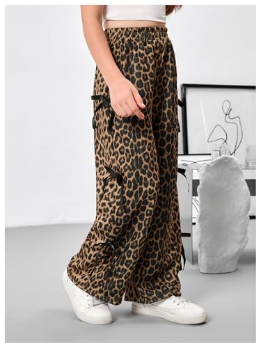 COZYEASE Girl's Leopard Bowknot Y2K Pants Wide Leg Elastic Waist Baggy Trousers with Pockets3