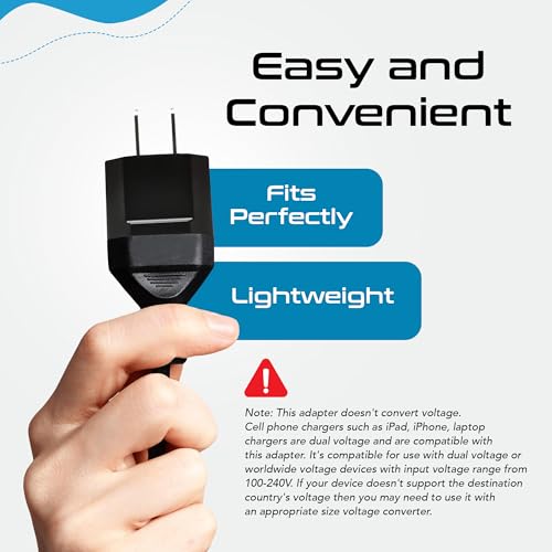 Image of Ceptics European to US Plug Adapter Socket, Europe Asia China Korea to USA 2 Pin Adaptor Type C to Type A Power Wall Adapter, Japan, Canada, Round to Flat Pin (6 Pack)