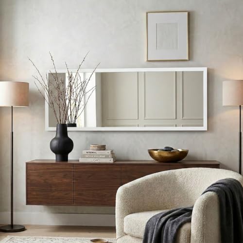 Image of Wakefit Decorative Rectangle Wall Mirror - 47 Inch | Metal Frame Wall Mirror for Living Room Bedroom Entryway Dressing Room Modern Home Decor & Gifting | Agbada White - 18.1x47.6x2 Inch