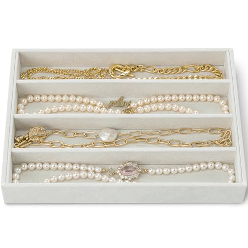 Vlando 4 Grids Bracelet Jewelry Tray, Small Jewelry Organizer for Drawer, Stackable Jewelry Trays, Drawer Jewelry Organizer, Soft Lining DIY Combinations Tray - White 4 Grids White