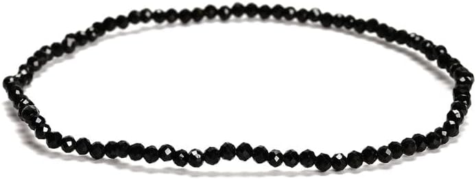 JM Design 1 Piece Per Bag 2mm Trendy Healing Genuine Real Black Tourmaline Faceted Round Beads Beaded Elastic Bracelets 7.5'' Length for Women Men - Image 2