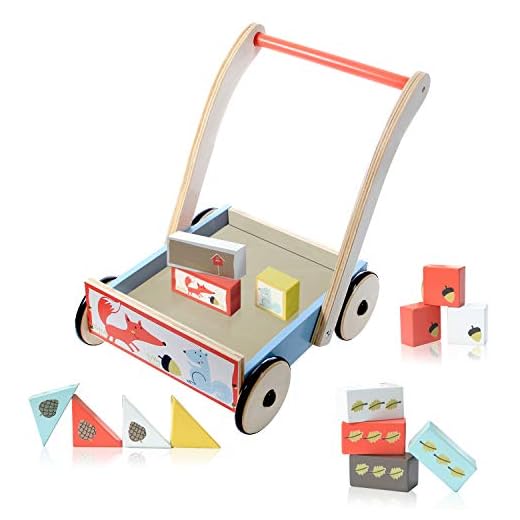 Labebe Lauflernwagen Holz, 3-in-1 Verwendung als Laufwagen, Blauer Fuchs Lauflernhilfe mit Blöcke für 1-3 Jahre, Gehfrei Lauflernhilfe Baby/Lauflernhilfe Holz/Gehhilfe Holz/Gehfrei Lauflernhilfe Baby