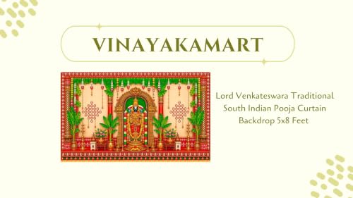 Image of Govinda Backdrop Traditional for Decoration | Lord Venkateswara Traditional South Indian Pooja Curtain Backdrop 5x8 Feet | varalakshmi Pooja Background Decoration Cloth