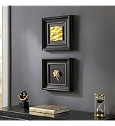 Vintage Framed Wall Art Decor, Set of 2 Black and Gold Textured Floral Rose Sculpture Artwork for...
