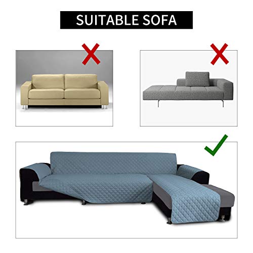 Image of Easy-Going Microfiber Sofa Slipcover L Shape Sofa Cover Sectional Couch Cover Chaise Lounge Cover Reversible Sofa Cover For Pets Kids Children Dog Cat (X-Large, Light Blue /Light Blue)