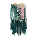 Kmarouse Eiskunstlaufkleid for Damen Mit Strass-Akzenten, Langärmliges Professionelles Wettkampfkleid For Mädchen(3XL)