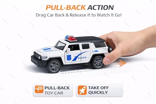 Image of 1:36 Scale Miniature Indian Police Car Model - Die-Cast Metal Pull Back Vehicle with Openable Doors - Alloy Police Toy Car for Kids, Boys & Collectors (White)