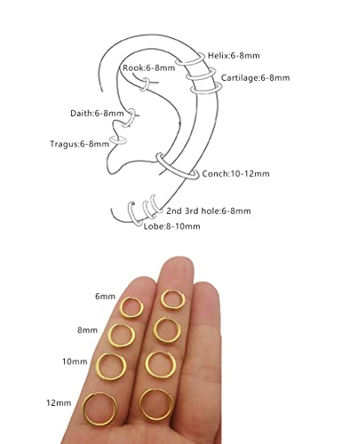 Small Gold Huggie Hoop Earrings Set Hypoallergenic Tiny Hoops Earrings For Cartilage Helix Tragus Lobes Hinged Sleeper Earrings For Women Men For Multiple Piercings (6/8/10/12Mm Gold,4 Pairs) #TOP4