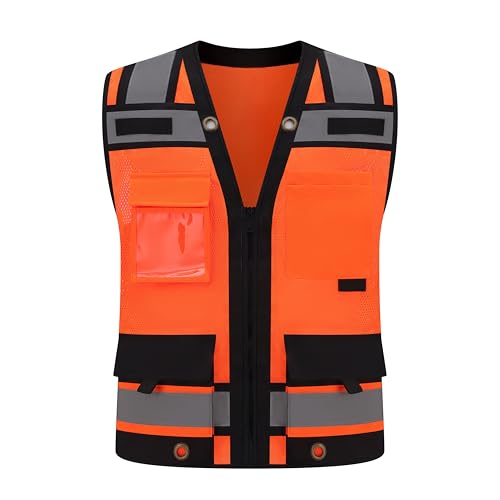 Image of Gasoline Class 2 High Visibility Reflective Safety Vests Women & Men | With 15 Pockets And Zipper Front,Meets Ansi /Isea Standards