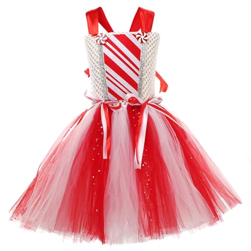 Robe à rayures rouges et blanches fille pour scène festive avec sequins - 4