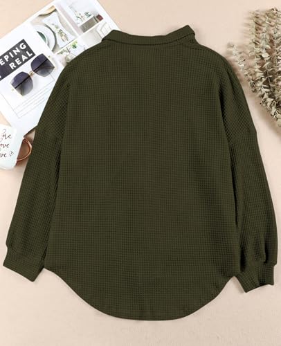Poetsky Womens Waffle Knit Tops 2025 Oversized Long Sleeve Henley Shirts Fall Casual V Neck Loose Fit Tunic Blouse4