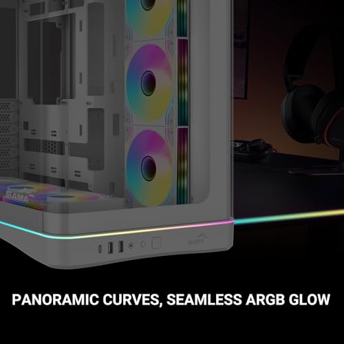 Image of SAMA V62 Mid-Tower PC Case, 7x120mm Pre-Installed ARGB PWM Fans, 4mm Tempered Glass, USB 3.1 Type-C & USB 3.0 Ports, 7 Slots, Support ATX /MATX /ITX (Back-Connect Compatible), White