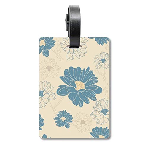 Étiquette valise chrysanthème bleu accessoire bagage voyage porte étiquette nom adresse