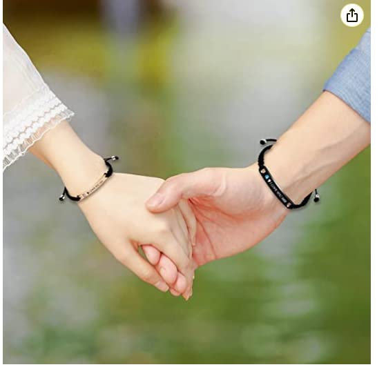 Bracelets de couple acier inoxydable titane cordon tressé ajustable duo main - 7