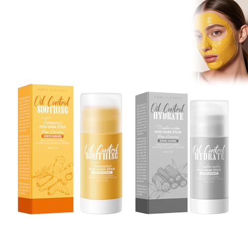 Eazerom 09 Mascarilla Facial de Carbón en Stick,Mascarilla de Arcilla y Cúrcuma, 2 Piezas Stick Mask,Limpieza Facial Profunda,Mascarilla de Arcilla Purificante para Piel Mixta y Grasa,