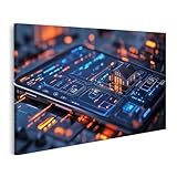 islandburner Bild auf Leinwand Haus auf futuristischem Interface mit Beleuchtung für Wohnzimmer Technikliebhaber Elektronikmarkt Bilder Wandbilder Poster