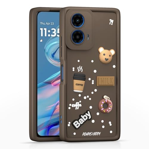 Image of Outlouders Back Cover for Moto G54 5G / G64 5G | Cute Fun Cartoon 3D Bear Silicone | Full Body Protection Bumper Case (Brown)