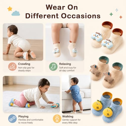 Image of SNOWIE SOFT 3 Pairs Baby Girls Stocking Polyester Cotton Mesh Stocking Knee High Breathable Summer Stockings Cartoon Baby Stockings Gift for Baby Girls 0-3 Years Old