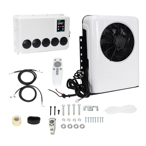 DC 12V RV Air Conditioner, 15000 BTU Truck Camper Rooftop A/C Unit, Fast Cooling& Heated, Universal Electric Automotive AC for Motorhome, Van, Tractor, Bus, White