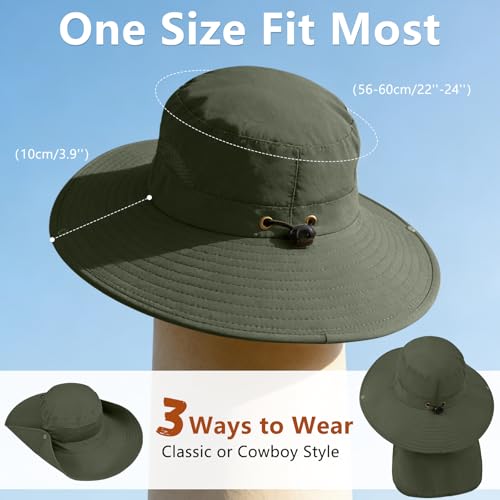 Image of ZOORON Sun Hats for Men Women Fishing Hat with Neck Flap,UPF 50+ Sun Hat Waterproof Wide Brim Bucket Hats for Safari Hiking