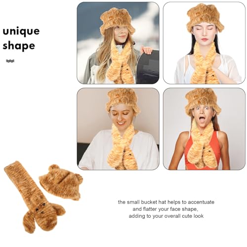 BESPORTBLE 1Set Cute Tiger Print Plush Hat and Scarf Women Warm Dual Purpose Beanie and Scarf Fuzzy Winter Accessory for Cold Weather Cheetah Print Bonnet and Animal Hat Light Brown3