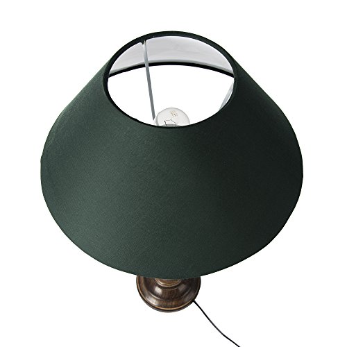 Image of Homesake Handcrafted Wooden Table Lamp for Bedroom & Living Room | Decorative Bedside Reading Lamp with Fabric Shade, E27 Holder | Bulb Included | Black Floral Carved Base for Home Decor, Green Cone
