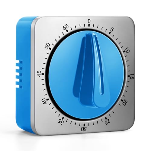 Comparison: Best Kitchen Timer For Seniors 8 Kitchen Timers for Cooking, Chef Cooking Timer Clock with Loud Alarm,100% Mechanical Desk Timer - No Batteries Required -Magnetic Back, Exquisite Stainless Steel Body -Countdown Reminder Magnetic-Blue