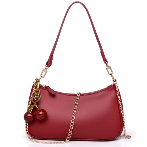 Shoulder Bag for Women Cute Cherry Underarm Purse Retro Clutch Hobo Handbag Small Crossbody Bags (Red)