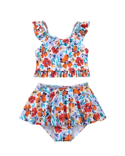 Image of Saeaby Toddler Little Girls Swimsuit Summer Halter Ruched Tankini 2 Piece Bathing Suit for Girl Beach Swimwear 3-8Y
