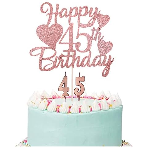 Happy 45th Birthday Cake Topper, Rose Gold Glittery 45th Birthday Cake Topper for Women, 45th Birthday Candles, 45 Fabulous Cake Topper with Number 45 Candles for Women Lady 45th Birthday Decorations Cover