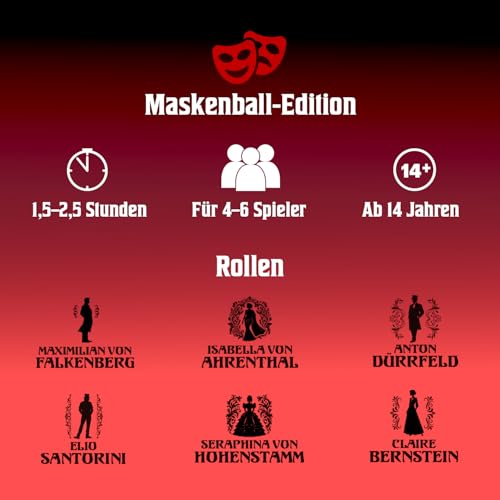 Stadtkrimis Exit Escape Stadtführung Milula Studios Krimidinner „Der Maskenball-Killer“ – Krimi Dinner Spiel für 4–6 Personen (ab 14) – Komplettset mit Rollenheften, Hinweisen, Masken & Einladungen – 1,5–2,5 Std. Spielzeit