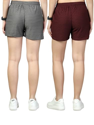 Image of UZARUS Women's Elastic Waist Shorts Night Wear Sports and Running Gym Workout and Yoga Regular Fit Short for Women Combo (Pack of 2)