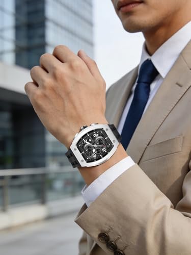 Image of Tsar Bomba Mens Watches Quartz Wristwatch for Men Waterproof 50M Analog Luxury Tonneau Chronograph Calendar Date Men's Dress Business Work Watch Gift for Men