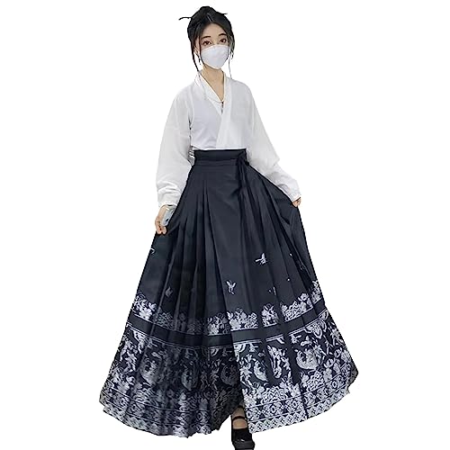 Jupe Hanfu à visage de cheval noire pour femme style chinois