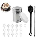 Coffee Sprinkles Powder Set, Chocolate Shaker Duster with 16 Coffee Stencils, Chocolate Powder Shaker for DIY Cappuccino Icing Sugar Cocoa Flour and Latte