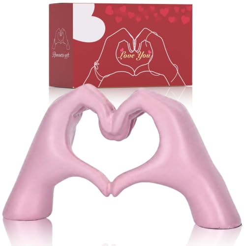 DOVDOV Pink Room Decor Accessories, Heart Shaped Hand Statues and Sculptures, Pink Shelf Decorative Figurines for Home Living Room Office Entrance Table top Boho Wedding Decor.