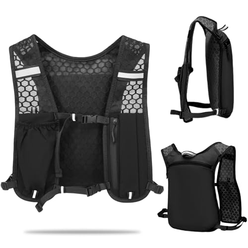 Qoibraze Running Vest for Women Men Lightweight Hydration Backpack Adjustable Chest Straps Breathable Running Backpack for Climbing Hiking Cycling Trail (Black)