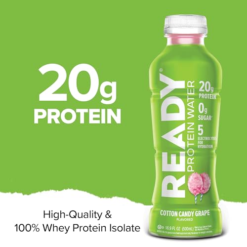 Image of Ready Clear Protein Water, Cotton Candy Grape, 20g Protein Isolate, 12 Pack | 0 sugar, Low-calorie sports drink with electrolytes & essential amino acids for hydration & recovery; 16.9 fl oz