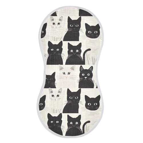 2 Pack Baby Burp Cloths, Soft Absorbent Burping Cloths for Babies, Cotton Milk Spit Up Rags, Large Size for Newborns, Baby Boys and Girls (Black Cats)2