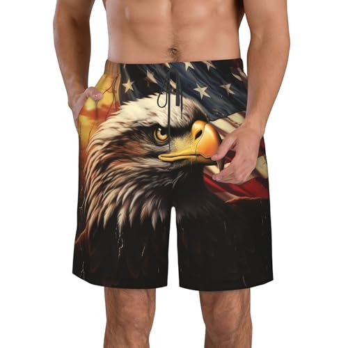 Flag and Eagle Men's Casual Shorts Drawstring Summer Beach Shorts Quick Dry Bathing Suits Hawaii Swim Trunks