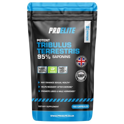 Tribulus Terrestris Extract 8500mg 180 Vegan Capsules 95% Saponins - Test Booster Pills Increase Testosterone for Muscle Growth Strength Tribulus Terrestris Tablets Powder Alternative by PROELITE