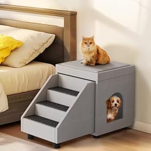   DWVO-Foldable-Dog-Stairs-for-Small-Dogs-Cat-Window-Perch-with-Stairs-Dog-Steps-for-High-Bed-and-Couch-Hold-Up-to-230-lbs-Multi-Purpose-Pet-Bunk-Bed-with-Mats-for-Puppy-Cats-Grey