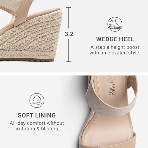 Image of DREAM PAIRS Womens Open Toe Espadrilles Dressy Platform Sandals Slip on Elastic Ankle Strap Wedges Sandals
