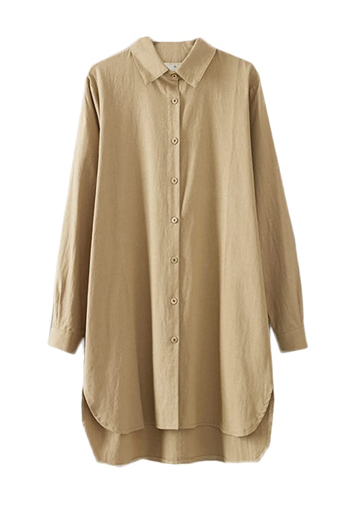 Minibee Women's Long Sleeve Shirts Button Down Blouse Cotton Tunic High Low Tops