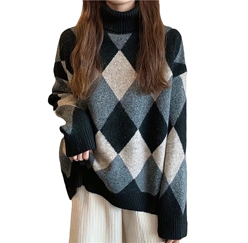 Fashion Women Sweater Autumn and Winter Retro Turtleneck Knitted Pullover Loose Fashion Keep Warm Sweater
