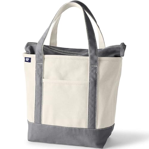 Lands' End Natural Zip Top Canvas Tote Bag Natural/silver Graphite Medium